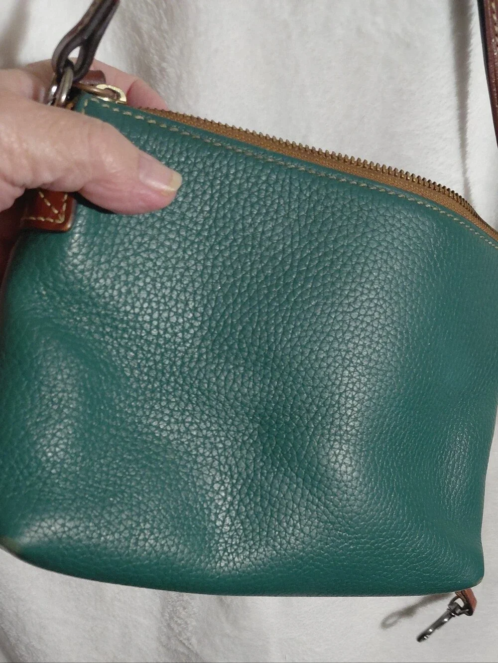 Dooney & Bourke Green Crossbody Pebble Leather Crossbody Brown Trim Needs TLC